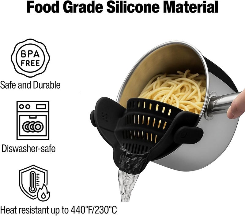 Emptycolor Silicone Pot Strainer, Adjustable Clip On Strainer for Pots Pans, Heat Resistant Pot Drainer, Kitchen Pasta Colander for Vegetables and Noodles (Black) - Image 3